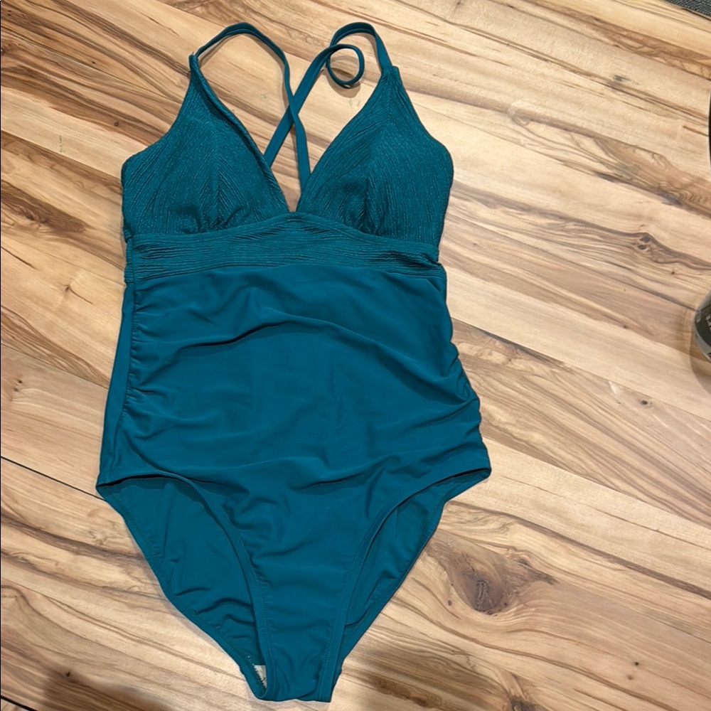 Kona Sol Medium Teal One-Piece Swimsuit EEUC